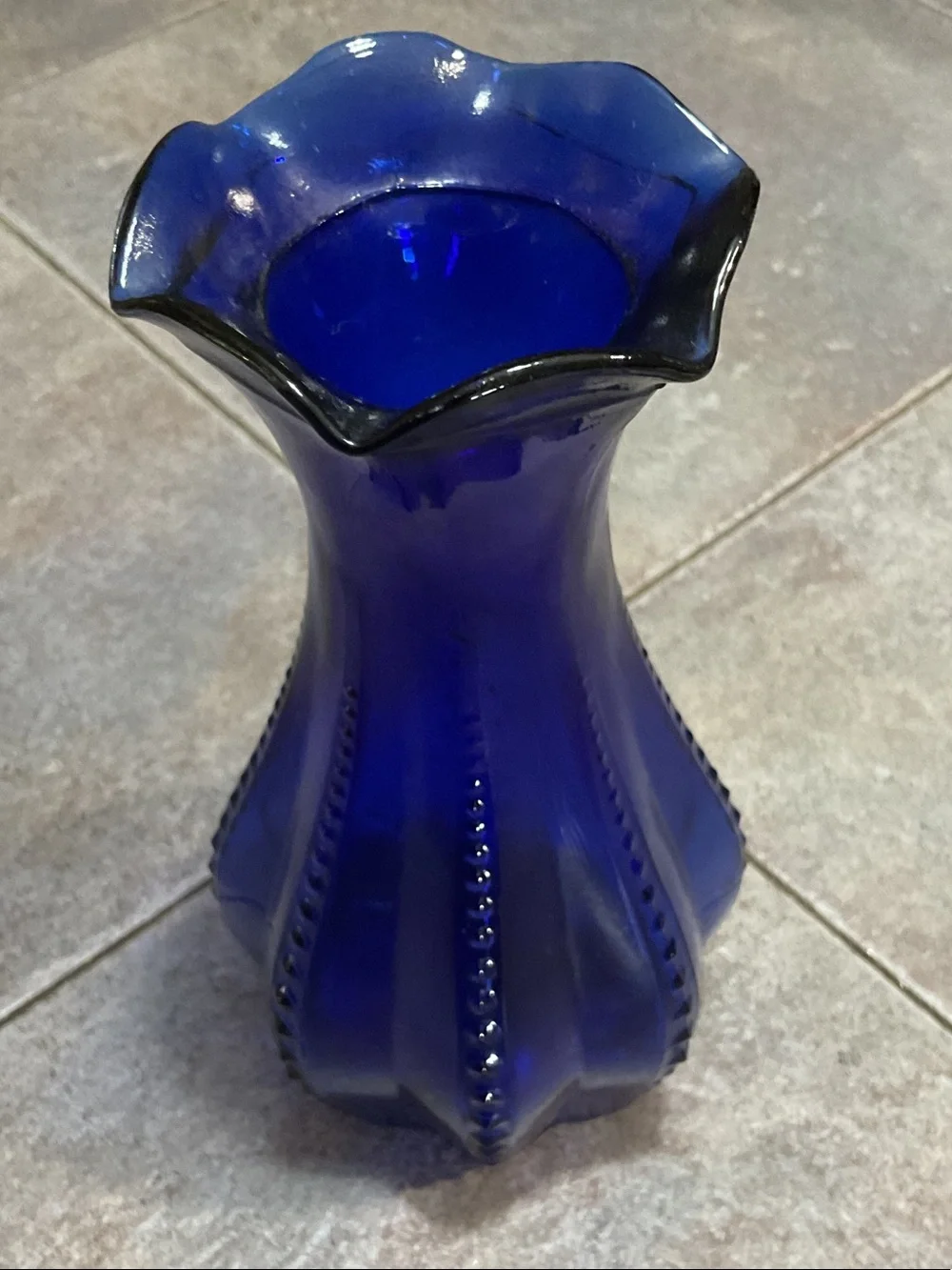 Indiana Glass Cobalt Blue Fluted Beaded Vase vintage